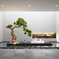 Chinese Style Garden Decor With Shaped Pine Tree Blue Ornament And Rockery