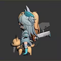Cute Anime Style Character Figurines With Cat Ears Colored Hair And Small Dog