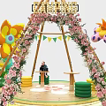 Spring Flower Themed Activity Scene With Decorative Arch Swing And Stage 3d model