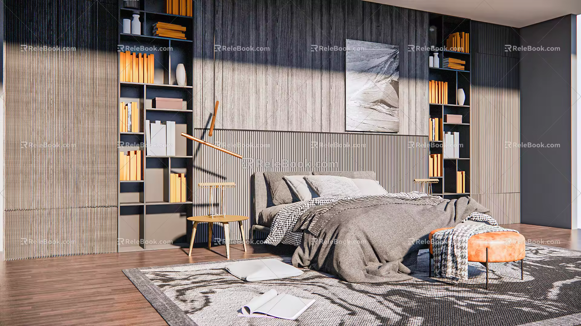 Modern background double bed 3d model