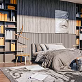 Modern background double bed 3d model