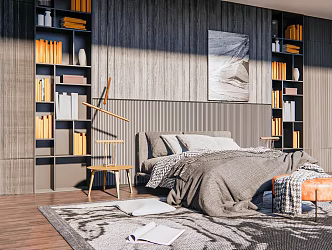 Modern background double bed 3d model