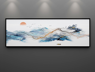 New Chinese Landscape Painting Abstract Ink Triple Decorative Painting 3d model