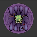 Fantasy Character With Green Hair Red Wings And Horns Wielding Red Axe On Purple Platform