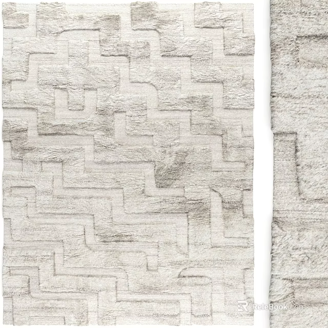 Beige And Gray Square Rug With Geometric Pattern Soft Texture For Living Room 3d model