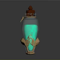 Enchanted Glass Bottle With Green Liquid Golden Decorative Base Red Stopper And Ring