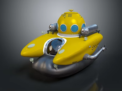 Bright Yellow Underwater Submersible With Rounded Top Circular Windows And Metallic Base 3d model