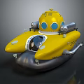 Bright Yellow Underwater Submersible With Rounded Top Circular Windows And Metallic Base 3d model