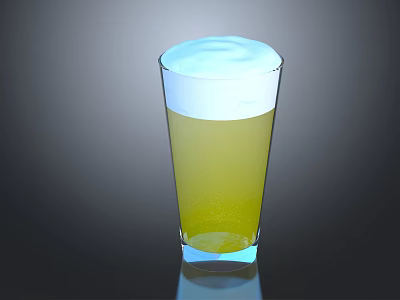 Refreshing Yellow Drink With White Foam In Clear Glass On Dark Background 3d model