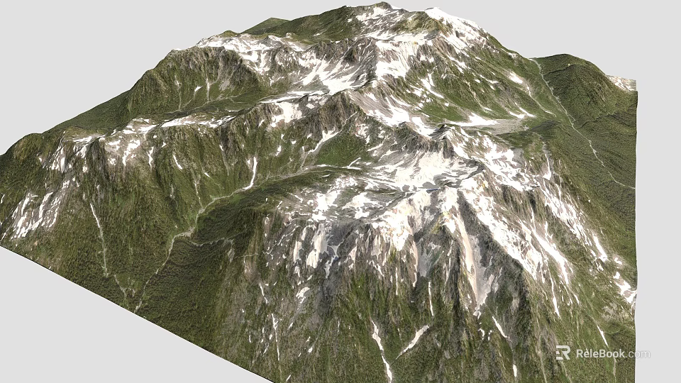 Scenic Garden Landscape With Snowy Peaks And Lush Green Mountain Slopes 3d model 