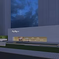 Modern Commercial Building Exterior Design With White Facade Large Glass Windows And Outdoor Seating Area