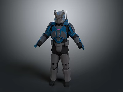Armored Humanoid Creature Character With Blue Gray Armor And Horned Helmet 3d model