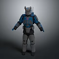 Armored Humanoid Creature Character With Blue Gray Armor And Horned Helmet