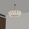 Modern White Leaf Design Circular Chandelier in Living Room Interior with Brown Wooden Cabinet
