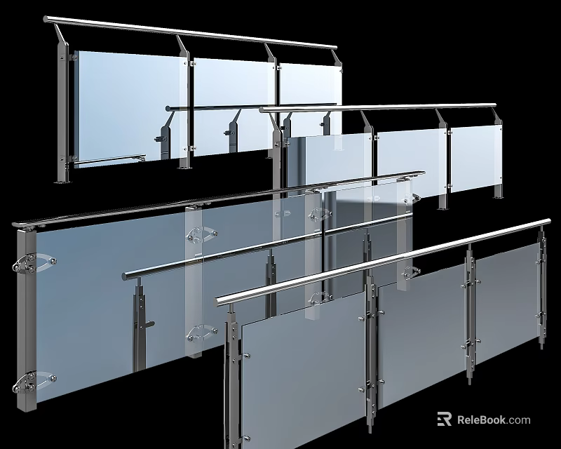 Modern Glass Railings With Stainless Steel Frames Transparent Panels And Sleek Design 3d model 