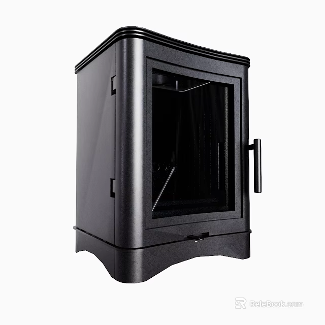 Black Freestanding Fireplace With Glass Door And Modern Interior Design 3d model 