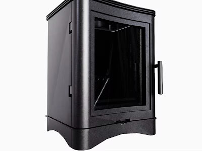 Black Freestanding Fireplace With Glass Door And Modern Interior Design 3d model