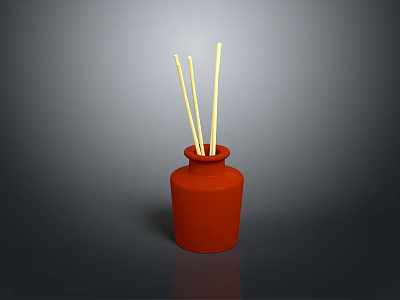 Red Aromatic Reed Diffuser Bottle With Yellow Sticks For Home Use 3d model