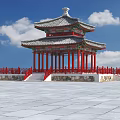 Traditional Chinese Pavilions With Red White Columns Ornate Roof And Stone Ground