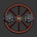 Mechanical Device With Red Wheel Base Hanging Silver Spheres And Metal Structure