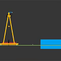 Yellow Gantry Crane Setup With Red Cylindrical Object And Blue Cuboid Structure