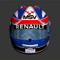 Racing Helmet With MSV And Renault Logos In Blue Red White Colors