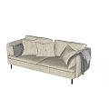 Beige Multi Seater Sofa with Patterned Cushions Gray Throw Blanket Black Legs on Marble Floor 3d model