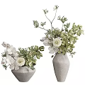 Bonsai Potted Plants In Ceramic Vases With White Flowers And Green Leaves