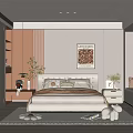 Modern Bedroom Interior With Beige Bed Wall Poster Green Plants Rug And Window Seat