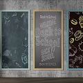 Background Wall with Three Chalkboards Featuring Hand Drawn Back to School Elements and Food Illustrations 3d model
