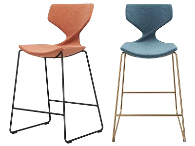Modern Bar Stools With Orange Blue Seats Unique Backrest And Metal Legs 3d model
