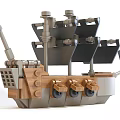 Building Blocks Ship Model with Wooden Hull Gray Bricks and Black Sails 3d model