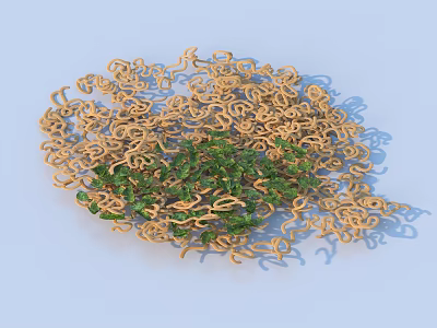 Delicious Fresh Spiral Noodles With Chopped Green Vegetables On Blue Background 3d model