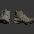 Grey Old Worn Pair of Boots Placed On Black Reflective Surface