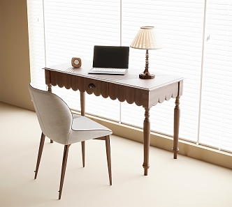 French Style Desk and Chair Combination Desk Venetian Blinds 3d model