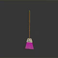 Broom With Wooden Handle Green Bristles And Metal Frame On Grey Background With Reflection