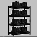 Black Multi Tiered Shelving Unit with Black Equipment and Red Logo 3d model
