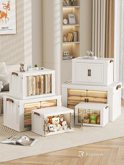 White Storage Boxes With Clear Windows And Doors Storing Books Toys Snacks Tidy Room 3d model 