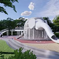 Modern Kids Play Area With Spiral White Structure Red Flooring And Running Track