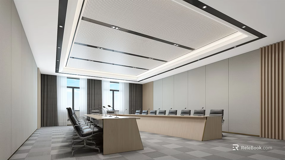 Modern Conference Room Interior Design With Long Table And Comfortable Chairs 3d model