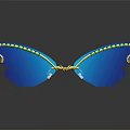 Jewelry Inspired Butterfly Shaped Sunglasses With Gold Frame Blue Lenses And Green Bead Embellishments