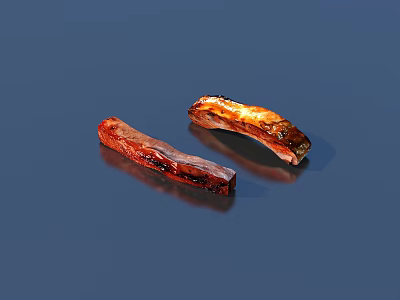 Juicy Grilled Meat Strips With Shiny Brown Glaze On Dark Background 3d model