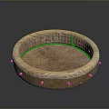 Round Woven Household Mat With Wooden Pattern Edge And Decorative Studs