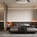 Modern Bedroom Interior With Neutral Tones Comfortable Bed Bedside Lamps And Soft Area Rug