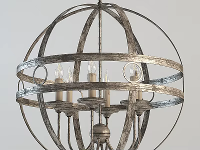 Vintage Spherical Metal Chandelier With Circular Rings And Candle Shaped Bulbs 3d model