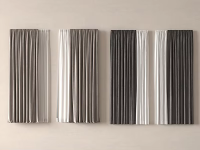 Modern Curtains with Gray White and Dark Gray Fabric for Home Interior Decor Design 3d model