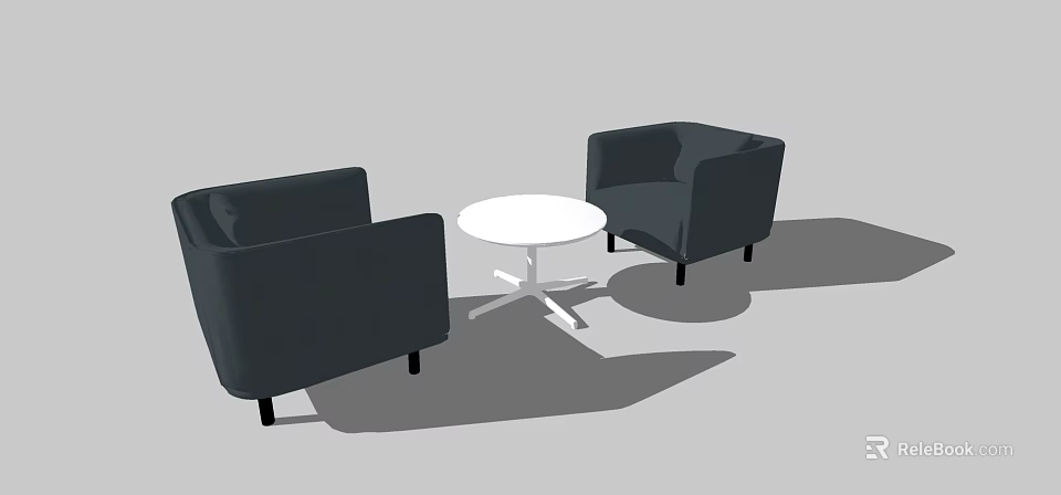 Modern Dark Gray Armchairs With White Round Table Set For Living Room 3d model