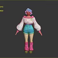 Stylish Game Movie Character With Blue Pink Hair White Top Blue Shorts And Pink Boots