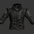 Black Leather Tactical Jacket With Metal Rivets Buckles And Straps Design