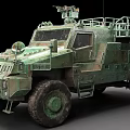 Military Green Armored Vehicle With Heavy Armor Roof Equipment And Large Wheels
